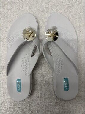 New Oka-B White Sandal Flip Flops with Decorative Starfish Accent